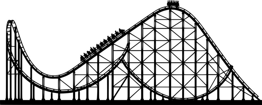 black roller coaster silhouette, amusement park ride clip art preview