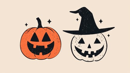 Halloween Minimalist Abstract Pumpkin and Witch Hat