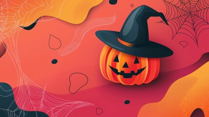 Halloween Minimalist Abstract Pumpkin and Witch Hat