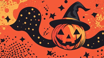 Halloween Minimalist Abstract Pumpkin and Witch Hat