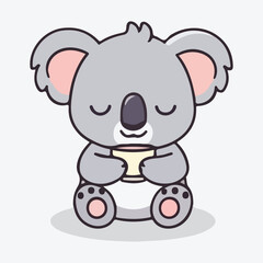 Fototapeta premium Adorable Koala Bear Enjoying a Warm Drink Cute Cartoon Illustration