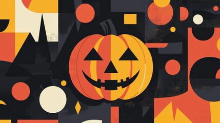 Halloween Minimalist Abstract Pumpkin with Geometric Shapes