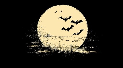 Halloween Minimalist Abstract Full Moon and Bats