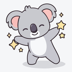 Naklejka premium Adorable Koala Bear Cartoon Illustration with Sparkling Stars