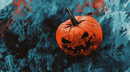 Abstract Halloween Pumpkin with Grunge Texture