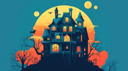 Halloween Abstract Haunted House with Minimal Elements