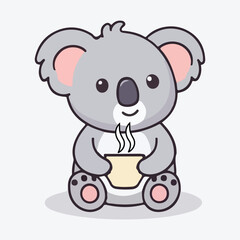 Obraz premium Adorable Koala Bear Enjoying a Warm Drink Cute Cartoon Illustration