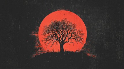 Abstract Halloween Minimalist Tree Silhouette Design