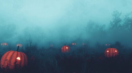 Halloween Abstract Minimalist Foggy Pumpkin Patch