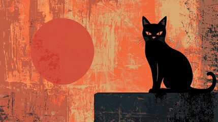 Abstract Halloween Minimalist Cat Silhouette Design