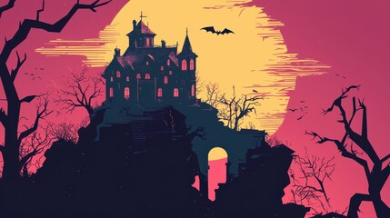 Halloween Minimalist Abstract Haunted Mansion