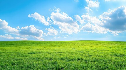 Obraz premium Scenic Green Meadow with Rolling Hills Under a Bright Blue Sky