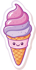 Adorable Purple and Pink Ice Cream Cone Illustration Sweet Treat Sticker Design