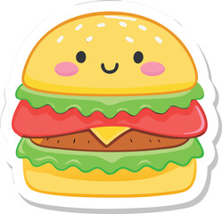 Adorable Cartoon Hamburger Sticker Cute Fast Food Illustration
