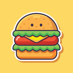 Delicious Cartoon Burger Illustration  Perfect for Menu Design, Food Blogs, and Kids' Content