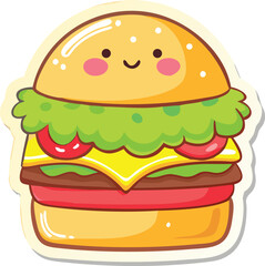 Adorable Cartoon Hamburger Illustration  Perfect for Kids' Menus, Stickers, and More!