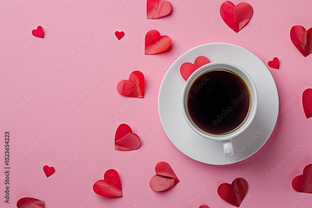 Poster vibrant image of top view of coffee for valentines day with copy space