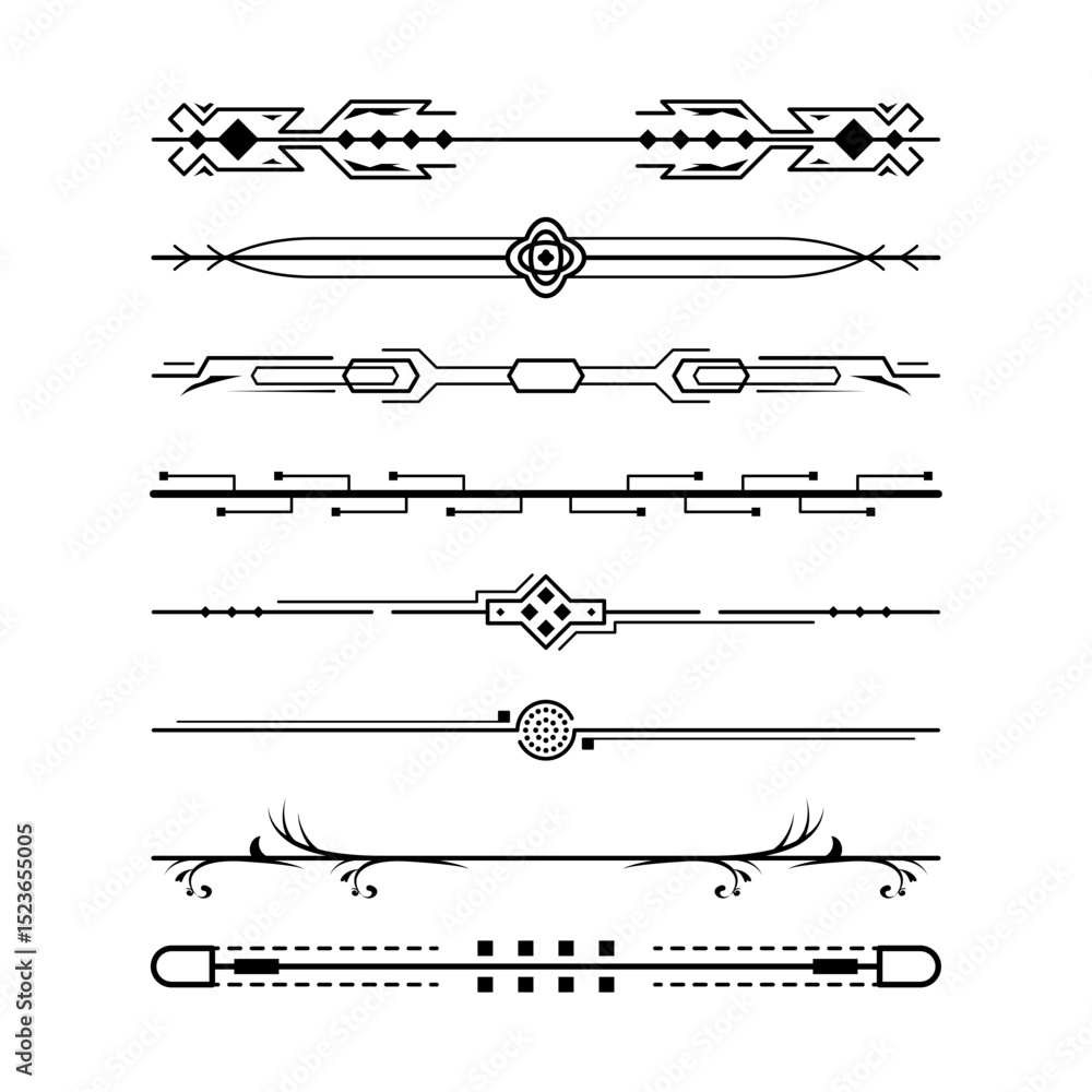 Poster set black simple line collection doodle border elements vector design style sketch isolated illustra