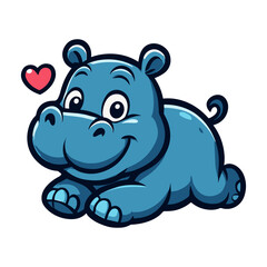 hippopotamus cartoon hippo is smiling near a heart