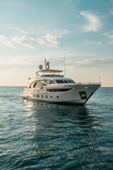 Luxury Yacht on Open Sea under Blue Sky