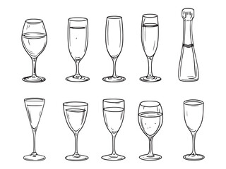 Mini Champagne Minimalist 2D Line Art Set 