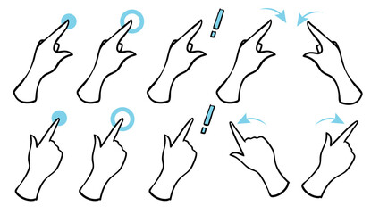 タップやスワイプ動作を示すシンプルなジェスチャーイラストセット　黒