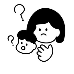 疑問を持つお母さんと子供のイラスト