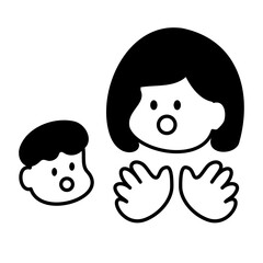 驚くお母さんと子供のイラスト