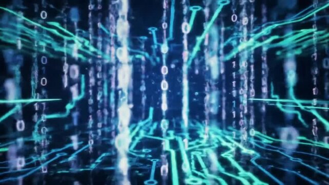 Digital Data Stream: Binary Code and Circuit Board Abstraction