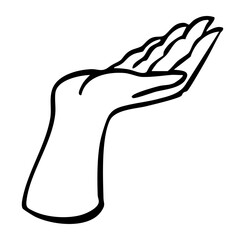 手のひらを上に向けた手のイラスト　手書きベクター　黒