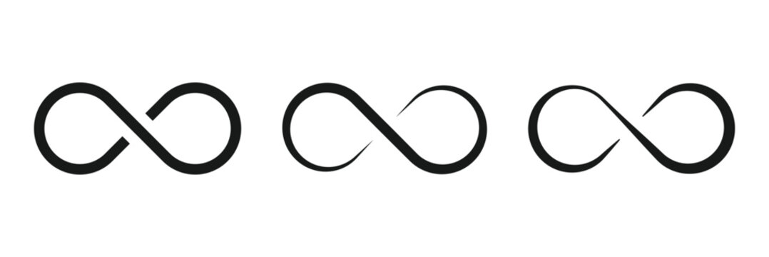 Infinity symbols. Set of infinity icons. Symbols of endless, unlimited, eternal.