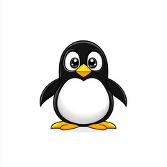 Obraz premium Cute cartoon penguin illustration, pixel art style, black and white, orange feet, white background, simple design