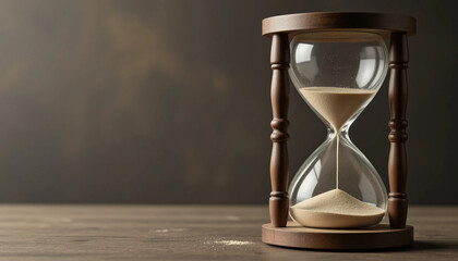 Realistic hourglass with falling sand symbolizing time management and countdown urgency.