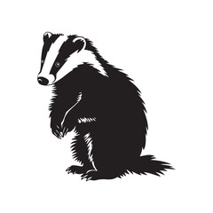 Obraz premium Detailed European Badger Illustration - Black and White Woodland Wildlife Vector Art