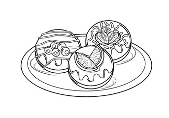 a plate of donuts with various fruit toppings