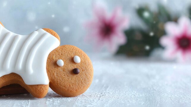 Festive Gingerbread Man Cookie on Snowy Surface