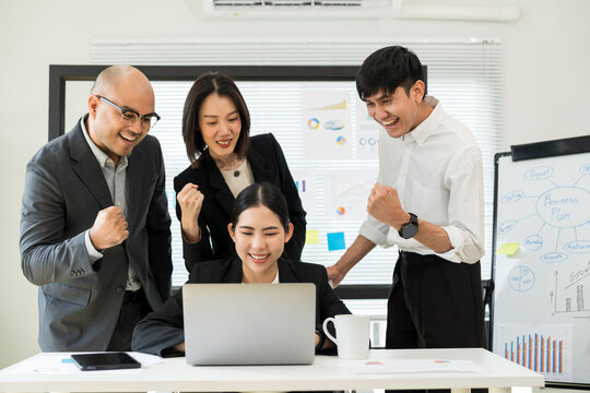Asian business people team analyzing statistics financial. Group Team of ceo business man and woman Meeting Conference Discussion various topic. Executive professional managers Corporate in office.