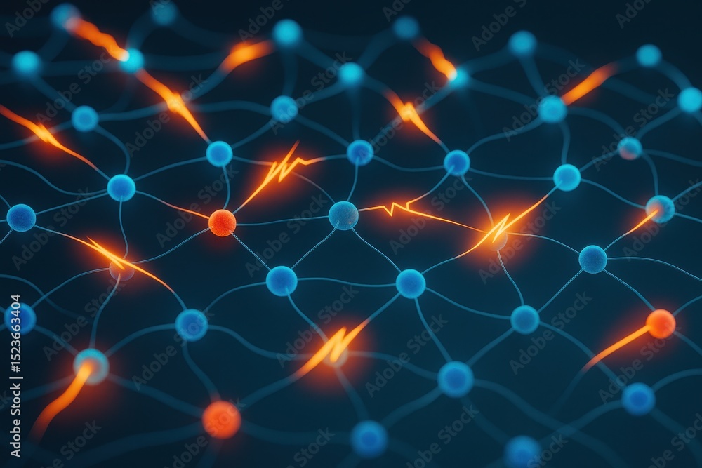 Poster neuromorphic computing network illustrates artificial neural connections in vibrant colors