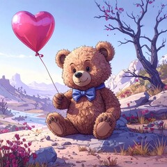 teddy bear with heart balloon cartoon 
