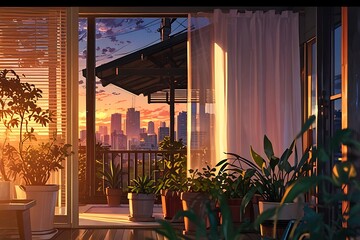 Warm sunlight pours through sheer curtains walpaper