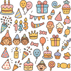 Birthday and Christmas Gifts Seamless Pattern with Cartoon Icons