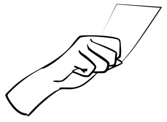 紙を持つジェスチャーをしているシンプルな手書きのイラスト　ベクター黒