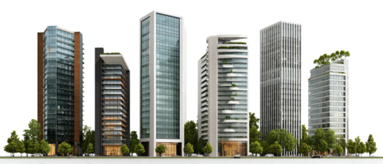 3D rendering of tall office buildings with modern materials, city environment, isolated on a Transparent background, PNG file.