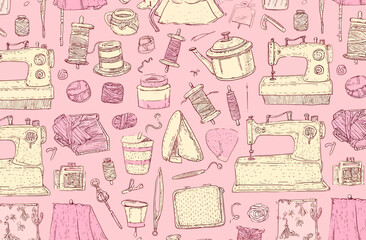 Seamless Vector Pattern Sewing, Crafting, and Vintage Tools
