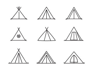 Tent Minimalist 2D Line Art Icons Set 