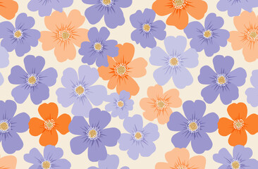 Seamless Floral Pattern Pastel Orange and Purple Flowers Background