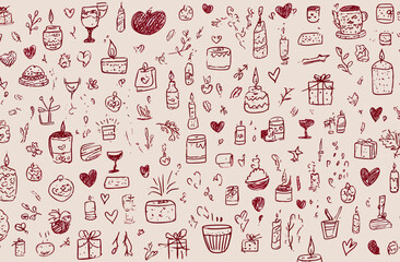 Seamless Vector Pattern Hand-Drawn Celebration & Party Elements