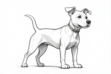 Profile view of a dog, likely a mixed breed, in grayscale.  Drawn with  detailed linework
