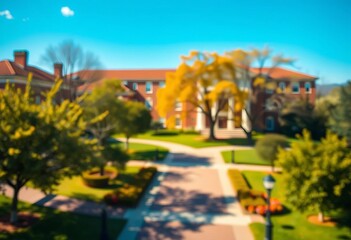 Sun-drenched college campus, blurred background, idyllic scene,   vibrant,   grounds