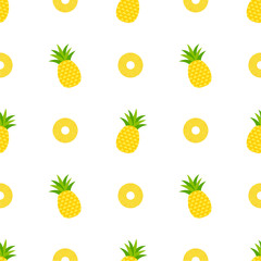 Pineapple seamless pattern, tropical ripe fruit.